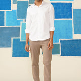 Men’s Pintex White Shirt with Silver Strip Detail