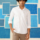 Men’s Pintex White Shirt with Silver Strip Detail