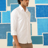 Men’s Pintex White Shirt with Silver Strip Detail