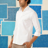 Men’s Pintex White Shirt with Silver Strip Detail