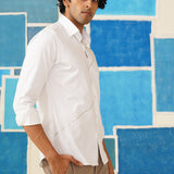 Men’s Pintex White Shirt with Silver Strip Detail