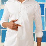 Men’s Pintex White Shirt with Silver Strip Detail