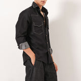 Black Denim Detail Shirt