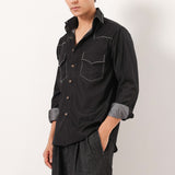 Black Denim Detail Shirt