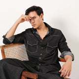 Black Denim Detail Shirt