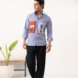 Blue Stripe Embroidered Patch Shirt