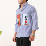 Blue Stripe Embroidered Patch Shirt