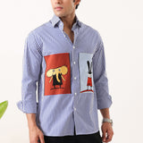 Blue Stripe Embroidered Patch Shirt