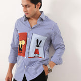Blue Stripe Embroidered Patch Shirt