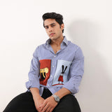 Blue Stripe Embroidered Patch Shirt