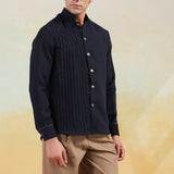 Navy Pintuck Elegance Shirt