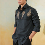 Green Pearl and floral embellishment Shirt