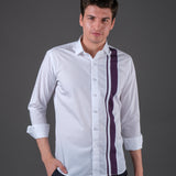 White casual shirt with purple detailing