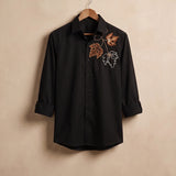 Autumn VineBlack Embroidered Shirt