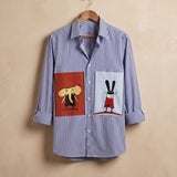 Blue Stripe Embroidered Patch Shirt