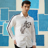 Equestrian Embroidered White Giza Cotton Shirt