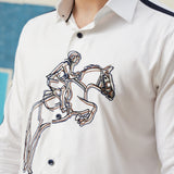 Equestrian Embroidered White Giza Cotton Shirt