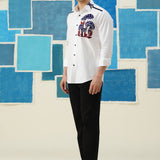 Mushroom Embroidered White Giza Cotton Shirt
