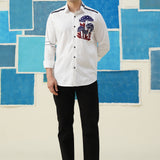 Mushroom Embroidered White Giza Cotton Shirt