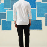 Mushroom Embroidered White Giza Cotton Shirt
