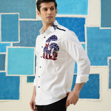 Mushroom Embroidered White Giza Cotton Shirt