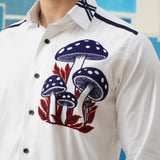 Mushroom Embroidered White Giza Cotton Shirt