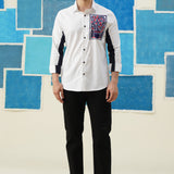 Tree of Life Embroidered White Giza Cotton Shirt