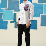 Tree of Life Embroidered White Giza Cotton Shirt
