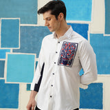 Tree of Life Embroidered White Giza Cotton Shirt