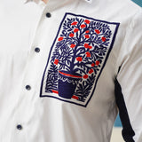 Tree of Life Embroidered White Giza Cotton Shirt