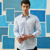 Pintuck Elegance – Light Blue Giza Cotton Shirt