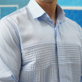 Pintuck Elegance – Light Blue Giza Cotton Shirt