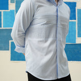 Pintuck Elegance – Light Blue Giza Cotton Shirt