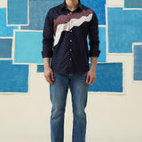 Wave Crest – Embroidered Patchwork Giza Cotton Shirt