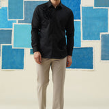 Midnight Leaf – Vasnam Black Patchwork Giza Cotton Shirt