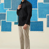 Midnight Leaf – Vasnam Black Patchwork Giza Cotton Shirt