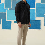Midnight Leaf – Vasnam Black Patchwork Giza Cotton Shirt