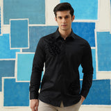 Midnight Leaf – Vasnam Black Patchwork Giza Cotton Shirt