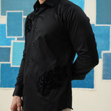 Midnight Leaf – Vasnam Black Patchwork Giza Cotton Shirt