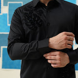Midnight Leaf – Vasnam Black Patchwork Giza Cotton Shirt