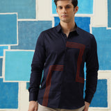 Geometric Blaze – Embroidered Giza Cotton Shirt