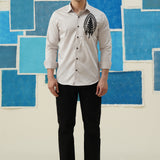 Leaf Embrace – Hand-Embroidered Patchwork Giza Cotton Shirt