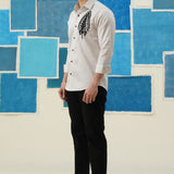 Leaf Embrace – Hand-Embroidered Patchwork Giza Cotton Shirt