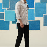 Leaf Embrace – Hand-Embroidered Patchwork Giza Cotton Shirt