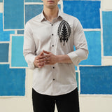 Leaf Embrace – Hand-Embroidered Patchwork Giza Cotton Shirt
