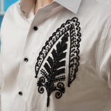 Leaf Embrace – Hand-Embroidered Patchwork Giza Cotton Shirt