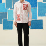 Crimson Bloom – Embroidered Giza Cotton Shirt