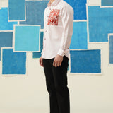 Crimson Bloom – Embroidered Giza Cotton Shirt