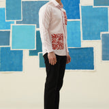 Crimson Bloom – Embroidered Giza Cotton Shirt