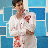 Crimson Bloom – Embroidered Giza Cotton Shirt